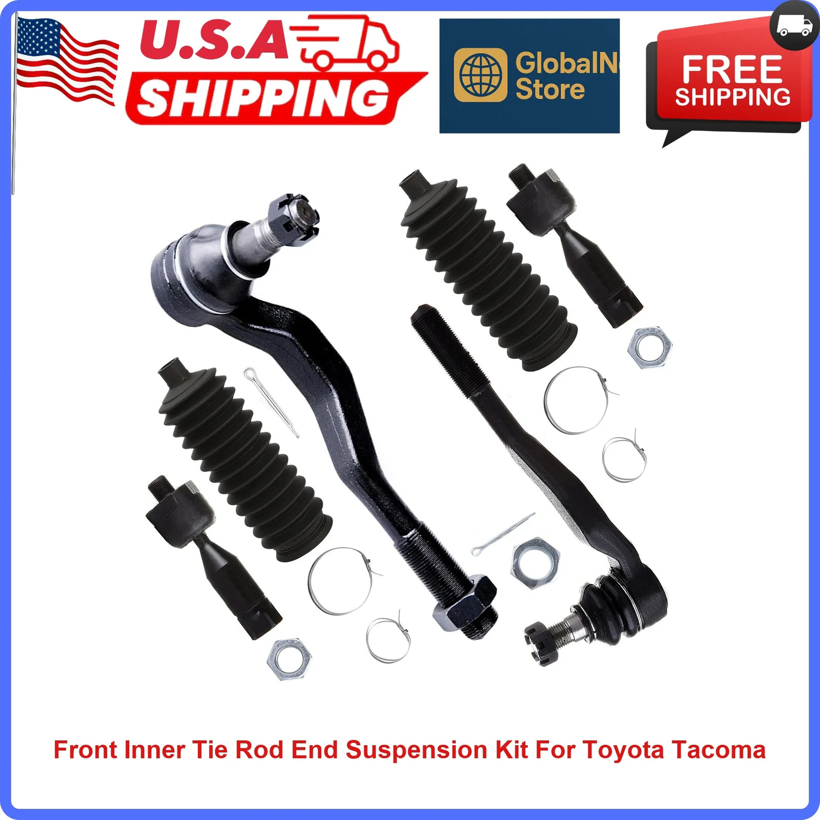 6-Piece Front Inner Tie Rod End Suspension Repair Kit for Toyota Tacoma 2WD/4WD