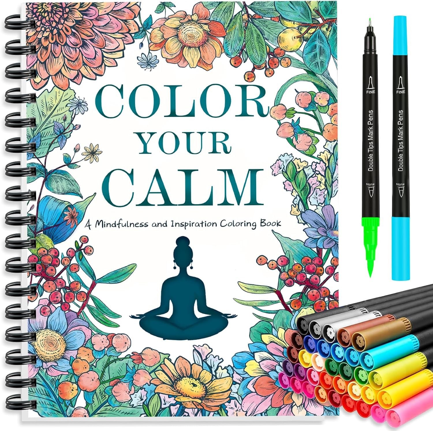 Adult Coloring Book for Women with 36 Dual-Tip Markers, 30 Patterns Positive ...