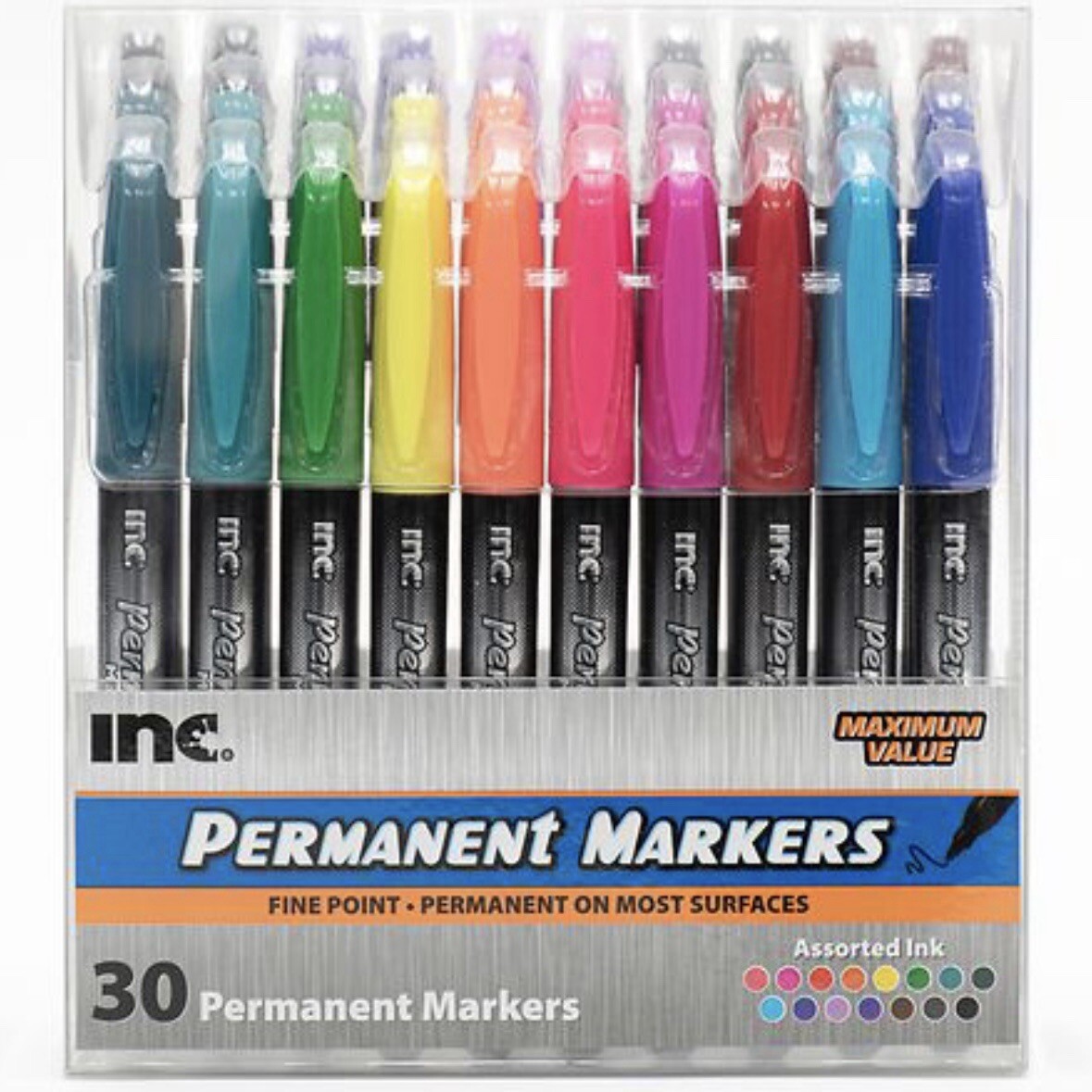 Inc. Permanent Markers Fine Tip 15 Assorted Colors 30 Count Fast Drying Ink New