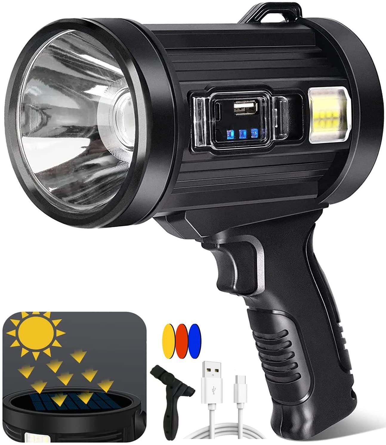 Super Bright 1,000,000 Lumens LED Rechargeable Spotlight, 6 Modes, Tripod & Filt