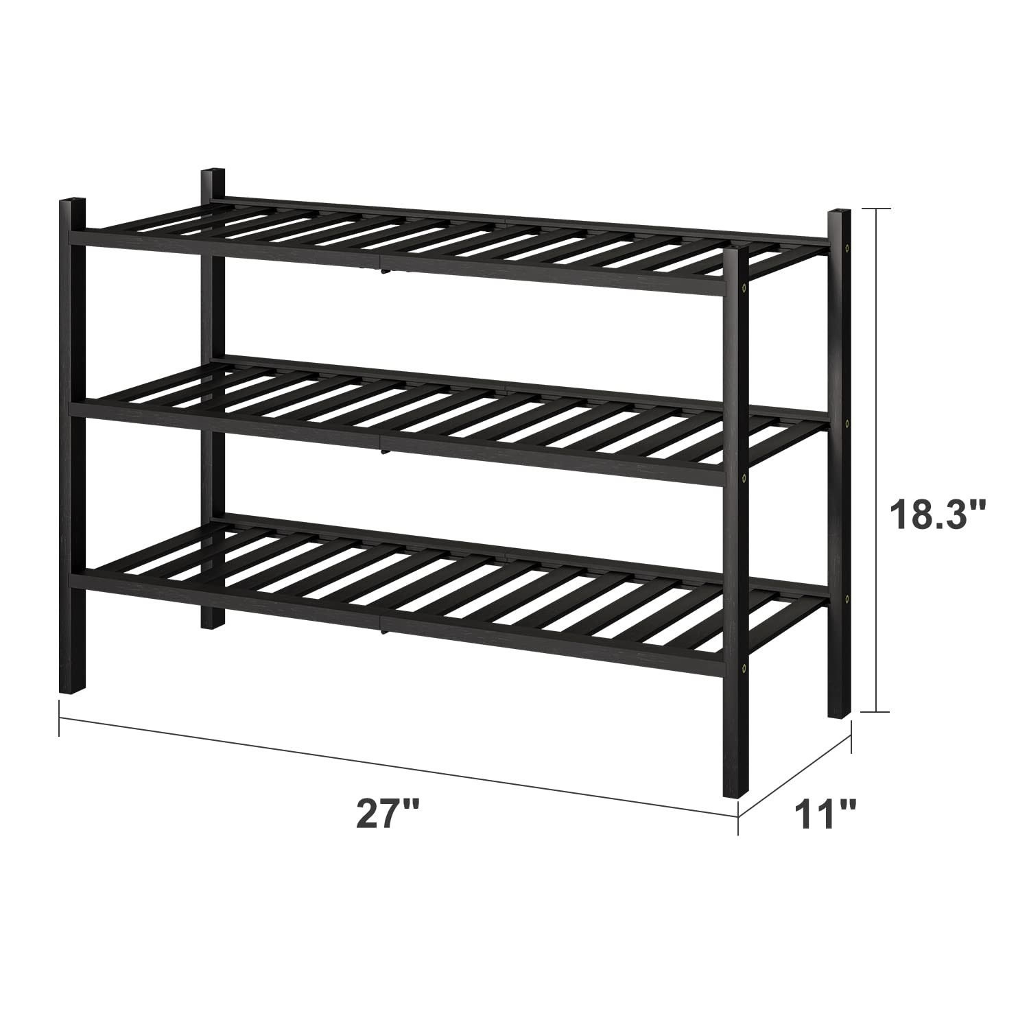 viewcare 3Tier Black Bamboo Shoe Rack Stackable Foldable Entryway