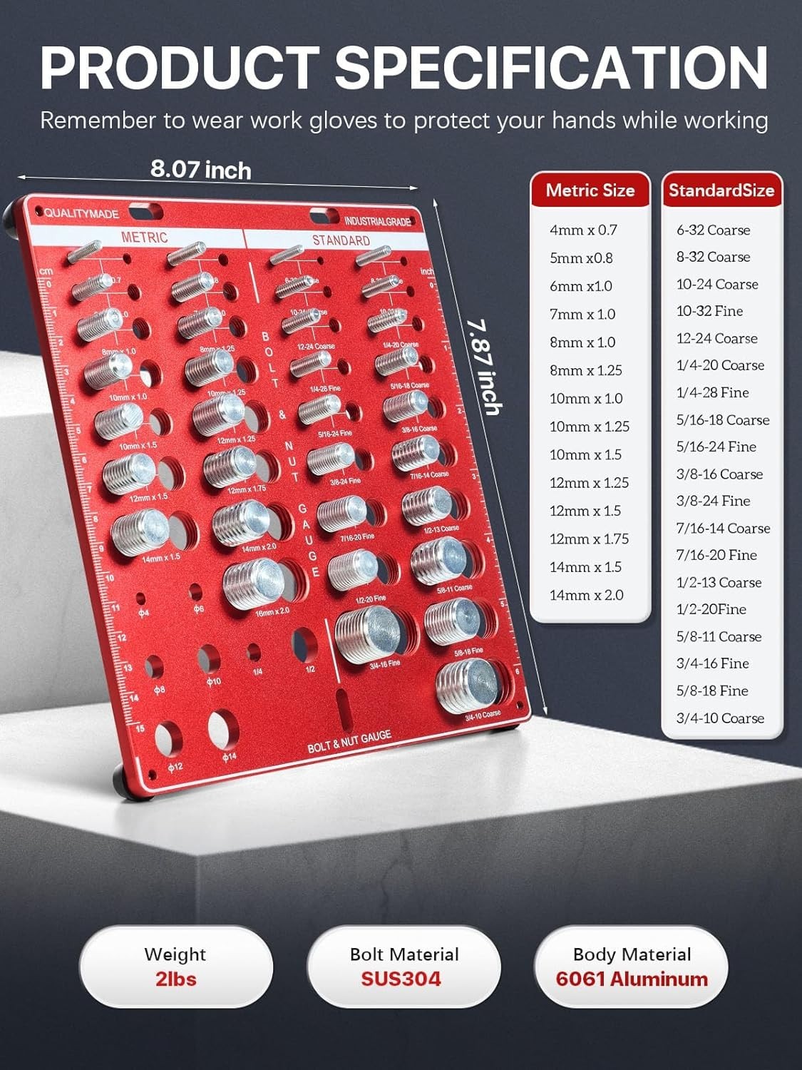 42 Nut and Bolt Thread Checker, 15 Metric & 19 Standard & 8 Drill Bit Gauge