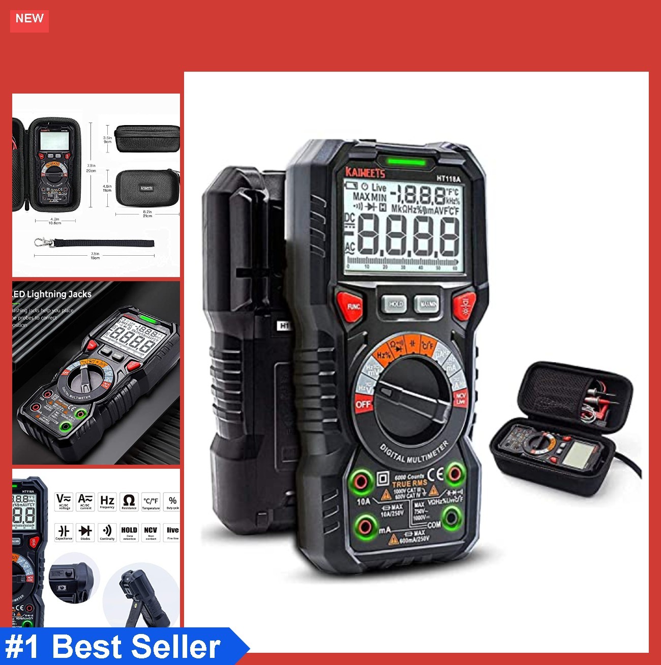 Digital Multimeter 1000V 750V 10A 60MOhm Autoranging LCD Backlit Tester