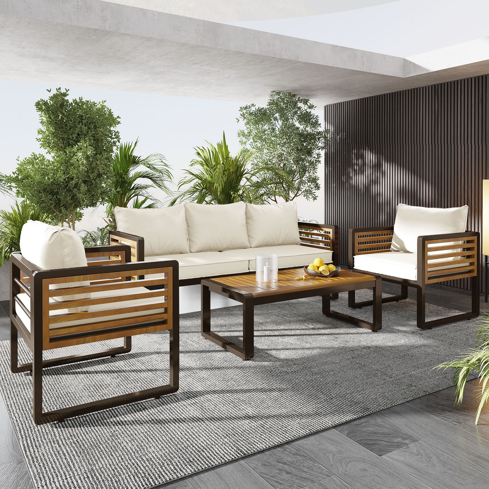 5-Person Patio Conversation Set Garden Sofa W/ Removable Cushions