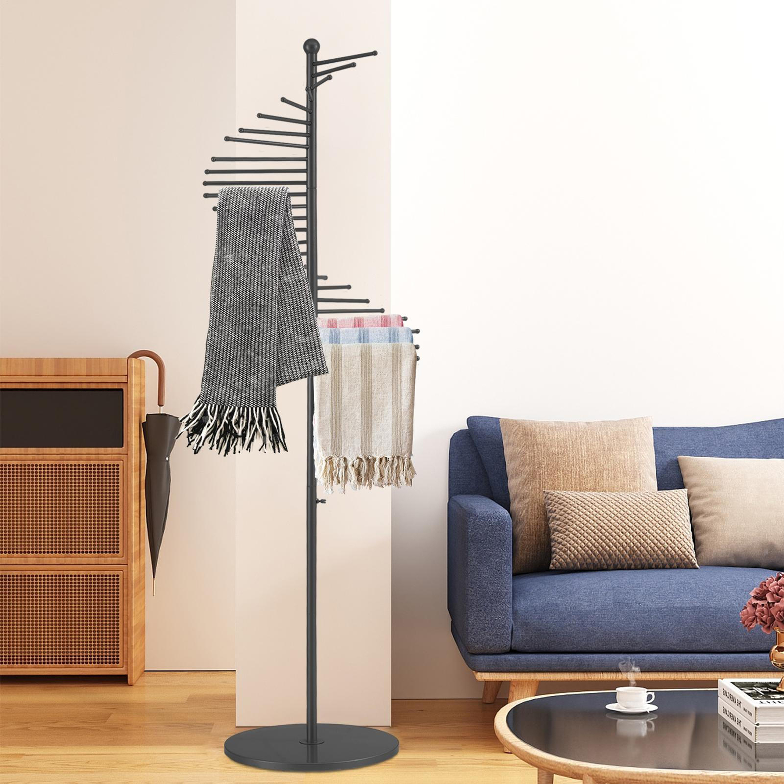 170cm Freestanding Metal Spiral Scarf Display Stand Hijab Organizer Rack Black