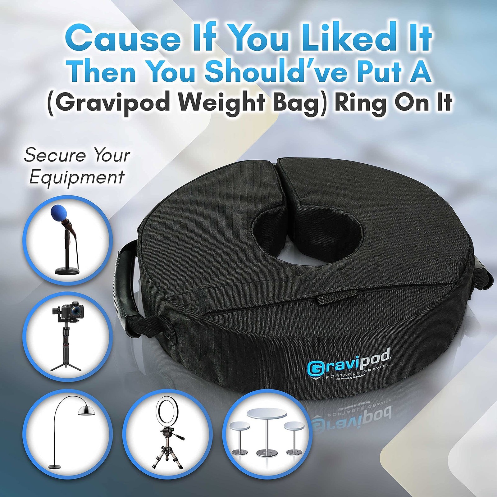Gravipod 14" Mini Versatile Weight Bag Easy One-Step Split-Ring Setup Stabilize