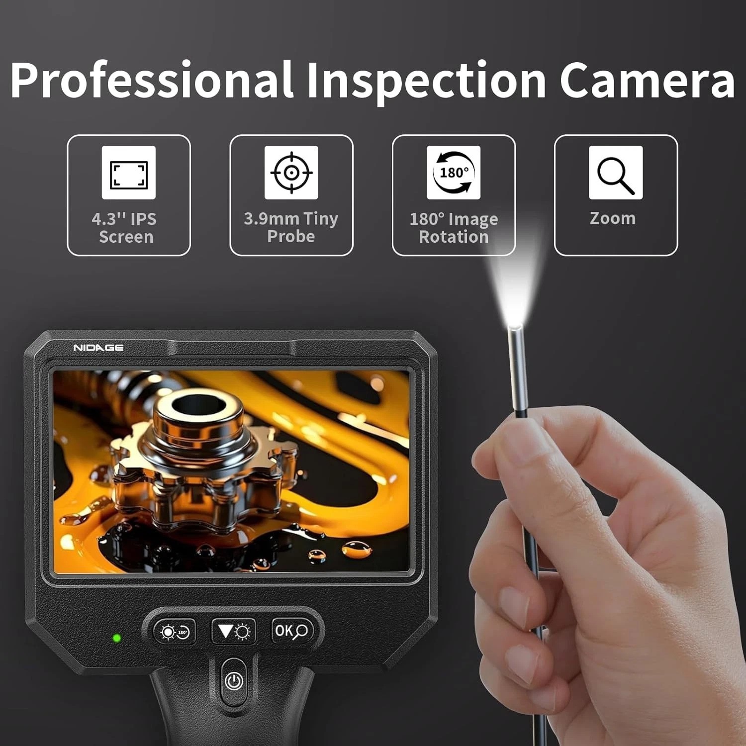 Versatile 3.9mm Borescope - 1920P HD, Adjustable Lights, Perfect for Mechanics