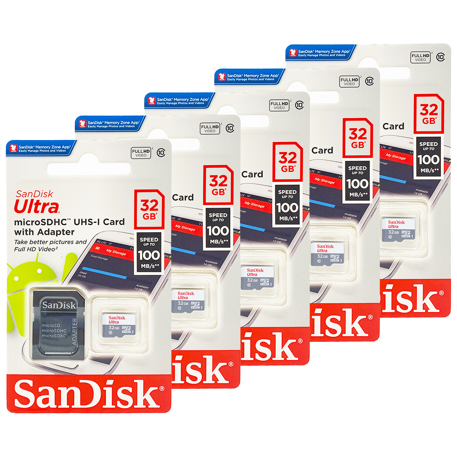 SanDisk Ultra Micro SD 32GB UHS-I Class 10  Card With Adapter 100Mb/s Pack of 5