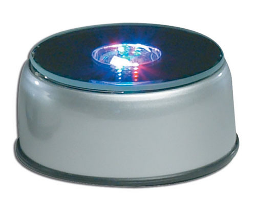 New 3-Inch Rotating LED Light Display Base with Adaptor, Silver, USA Seller!!
