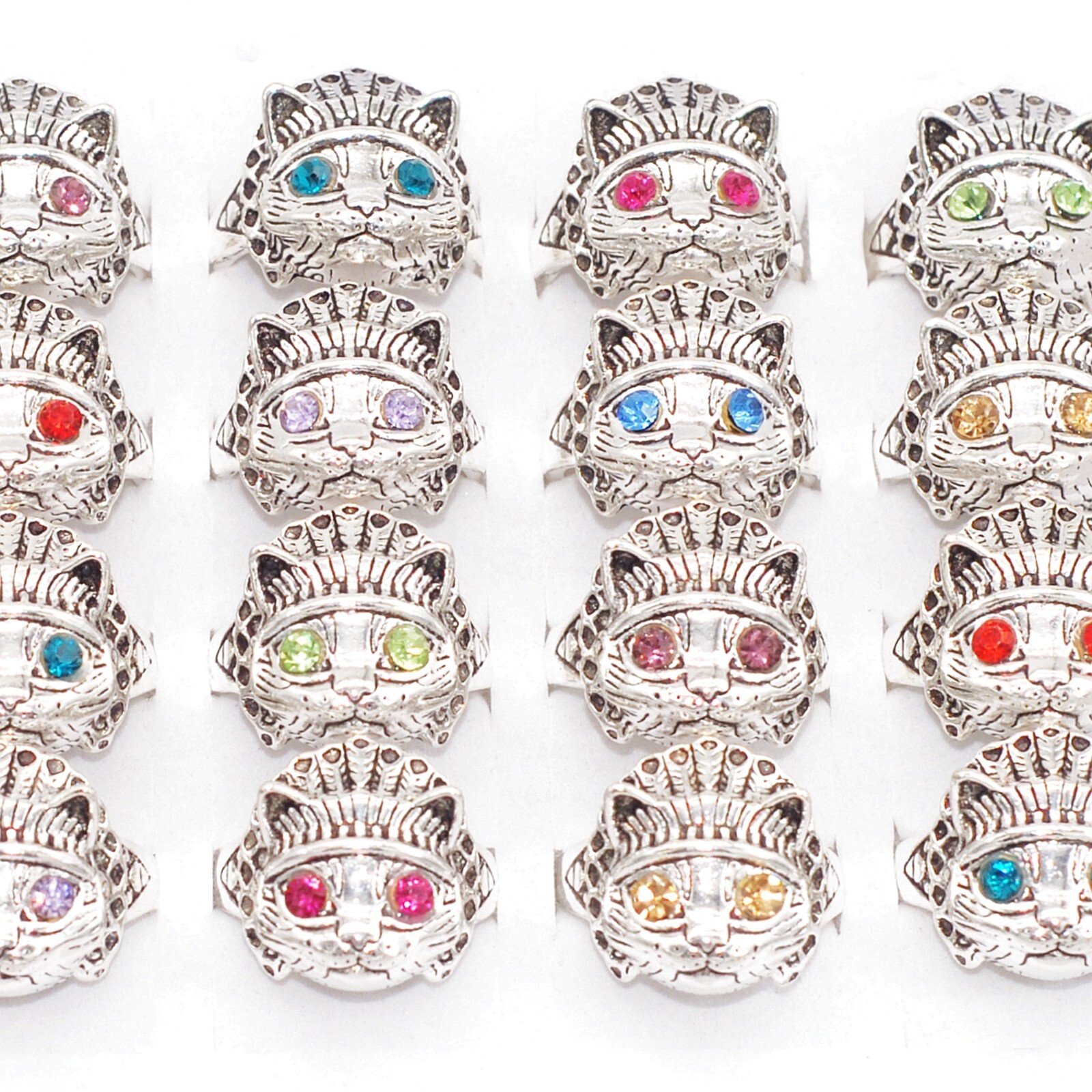 Bulk Lot 30pcs Color Egyptian Cat Vintage Rings Women Charm Design Metal Jewelry