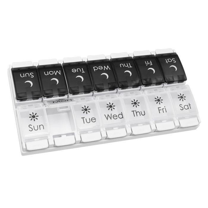 Ezy Dose Pill Organizer Weekly AM/PM with Push Button Black and White 3 EA