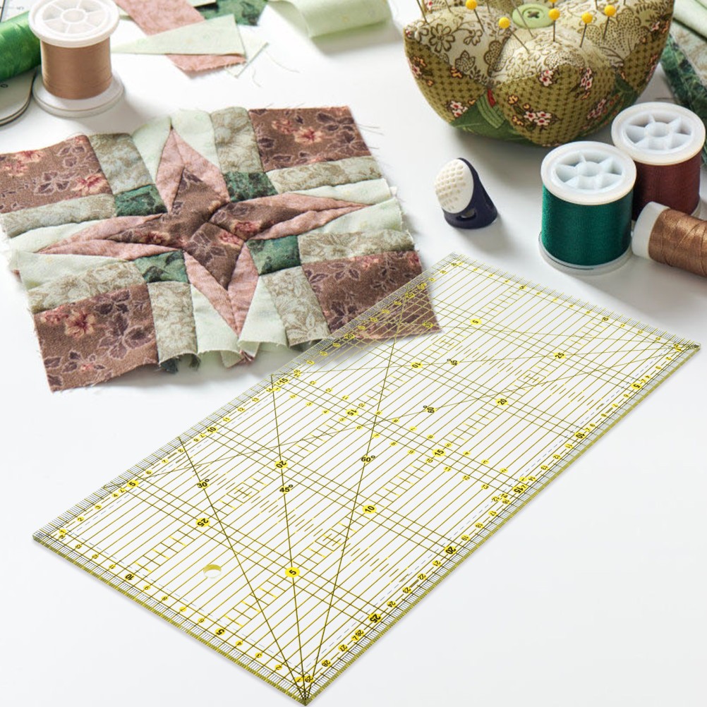 Multi Colored Patchwork Ruler with Contrasting Lines for Easy Fabric Visibility