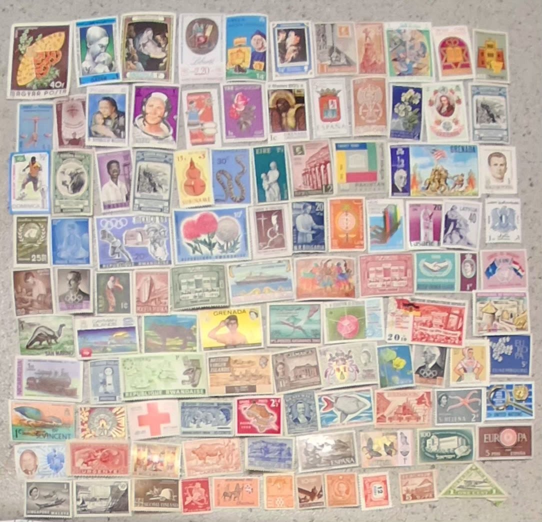 100 WW WORLDWIDE MNH OG Stamps Off Paper - NO DUPLICATES NICE SETS FREE SHIPPING