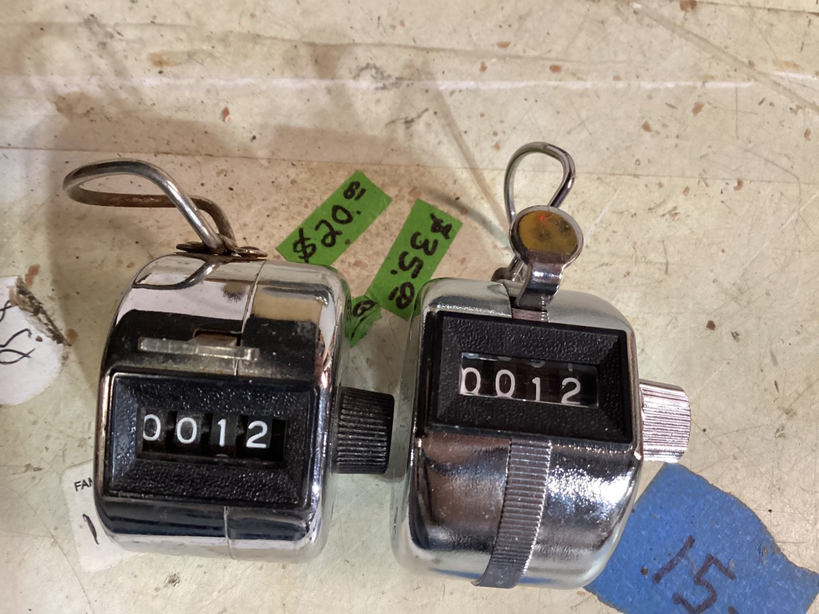 VINTAGE two METAL HOUSING LAP COUNTER WITH LANYARD WORKS GREAT
