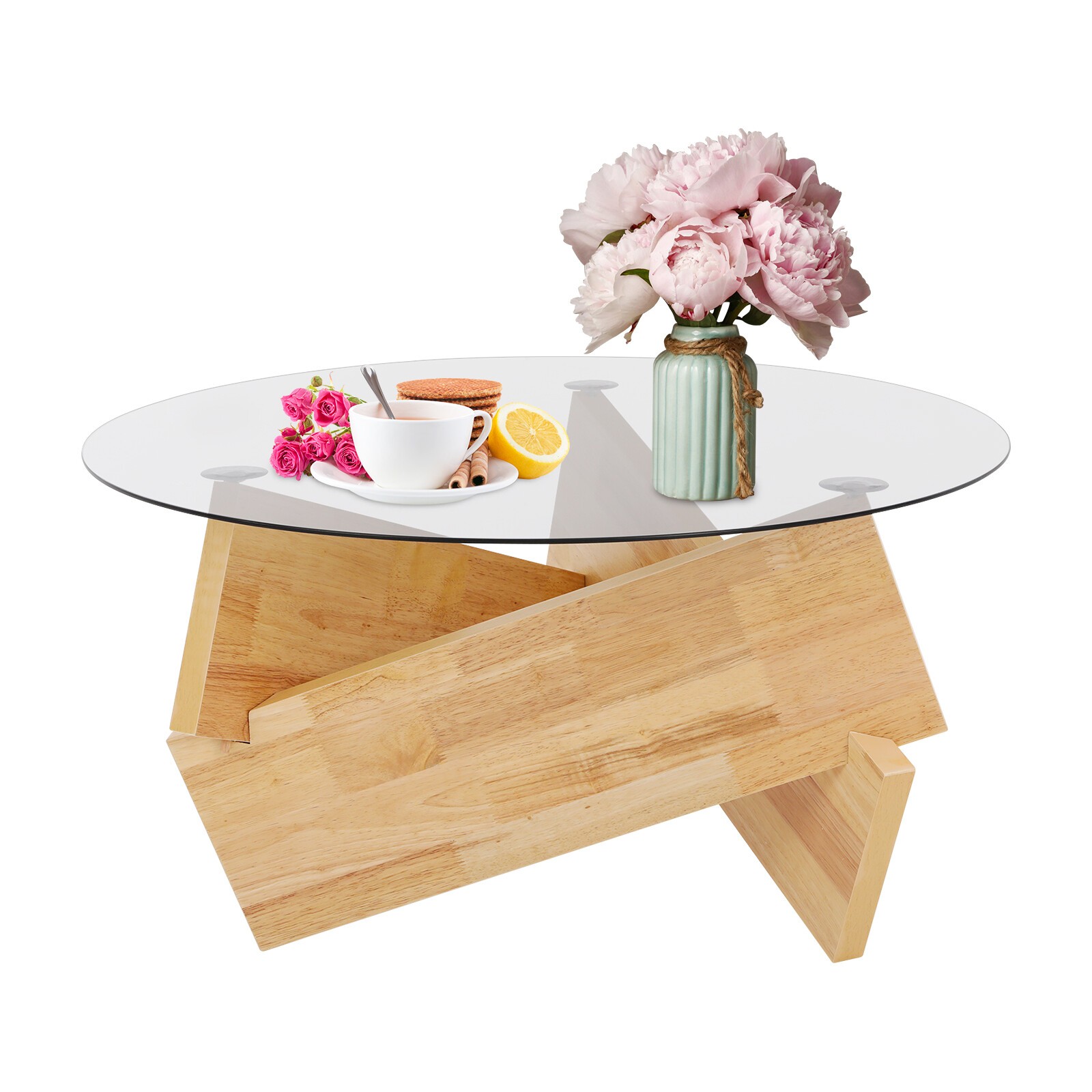 16.1'' H Round Modern SideTable Side Table with Tempered Glass Top End Table ?