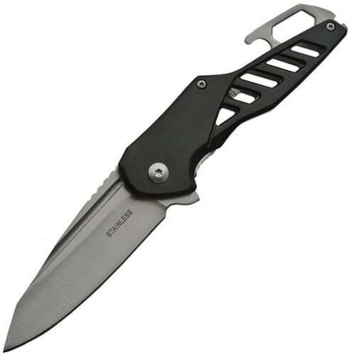SPRING ASSIST FOLDING KNIFE 3" Blade Black EDC Tactical Utility Bottle Opener