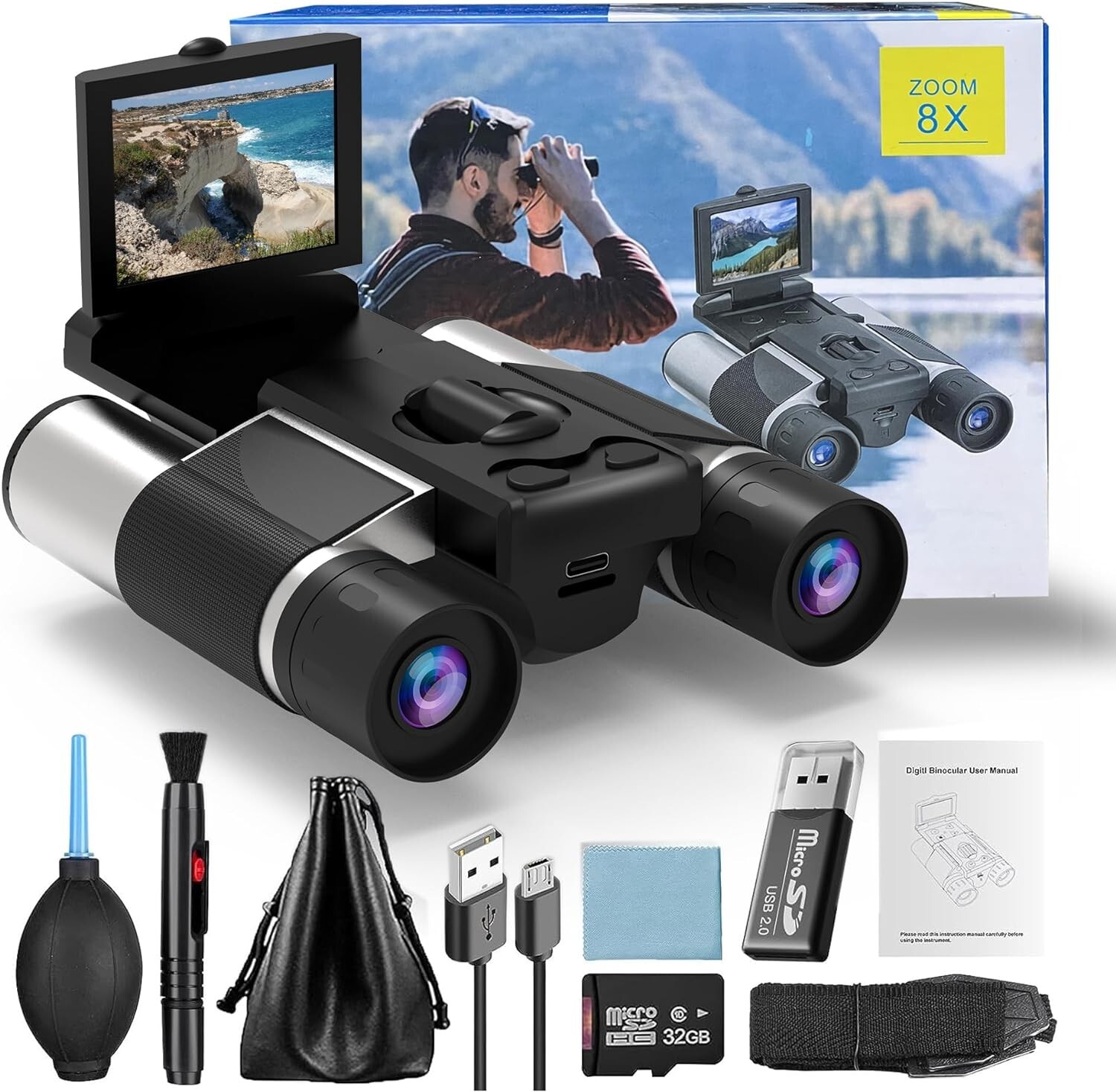 Digital Binoculars 40MP 10x Zoom 2.0" HD Screen 2.5K Video Camera W/ 32 GB TF
