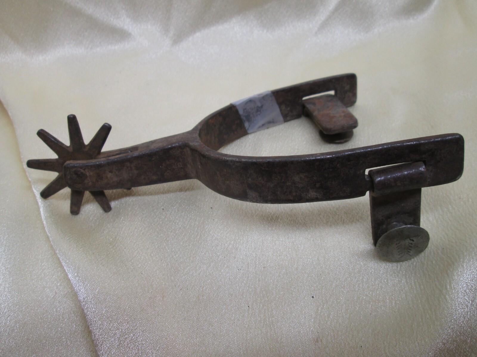 Very Old Single Iron ENGRAVED SILVER BUTTON Spur Silver has been removed