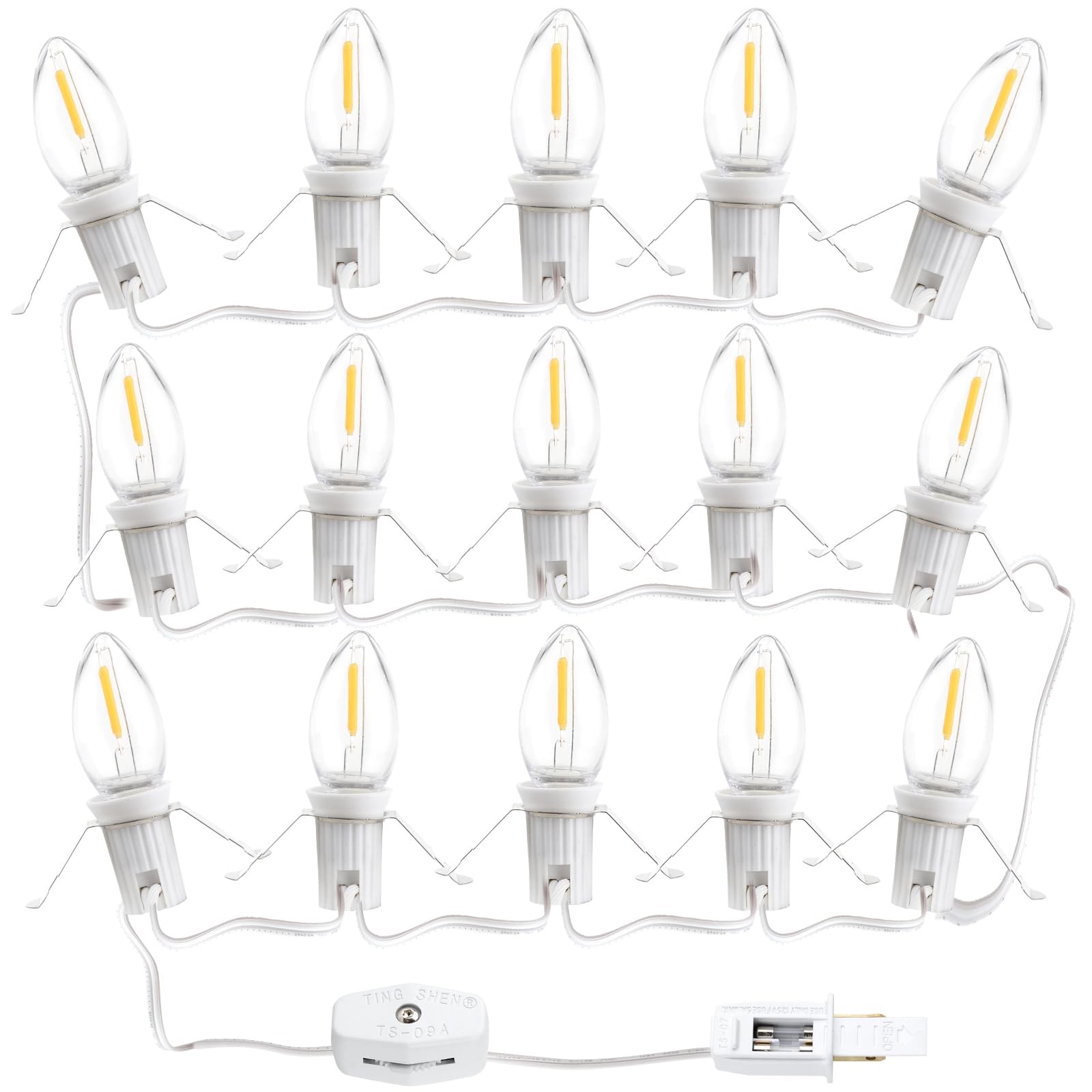 Christmas Village Lights 17.7 FT with C7 White Accessory Cord with 15 LED Lig...