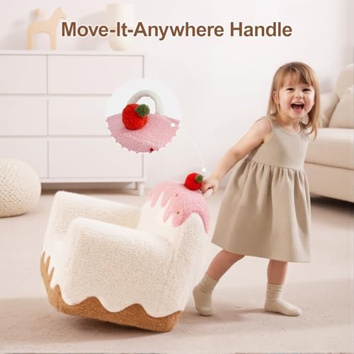 Toddler Chair for Ages 1–6, Soft Sherpa Kids Sofa with Book Pocket & Ice Cream
