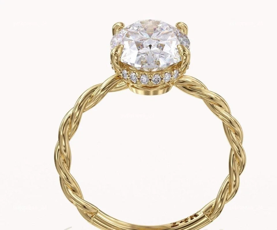 White Moissanite 3.80 Ct Oval Cut Prong Engagement Ring 14K Yellow Gold FN
