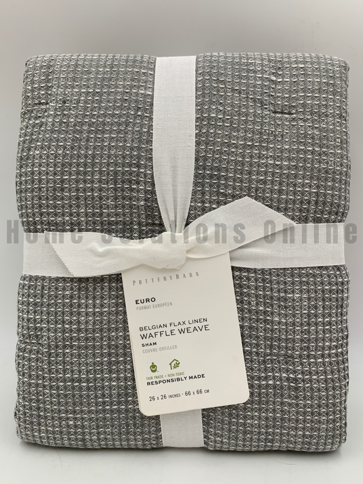 Pottery Barn Belgian Flax Linen Waffle Weave Sham Light Gray Euro #J1090