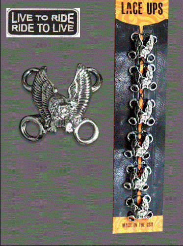 UP WING EAGLE SIDE LACE VEST EXTENDER (6 PC) LACE w/ Ride To Live BIKER PATCH