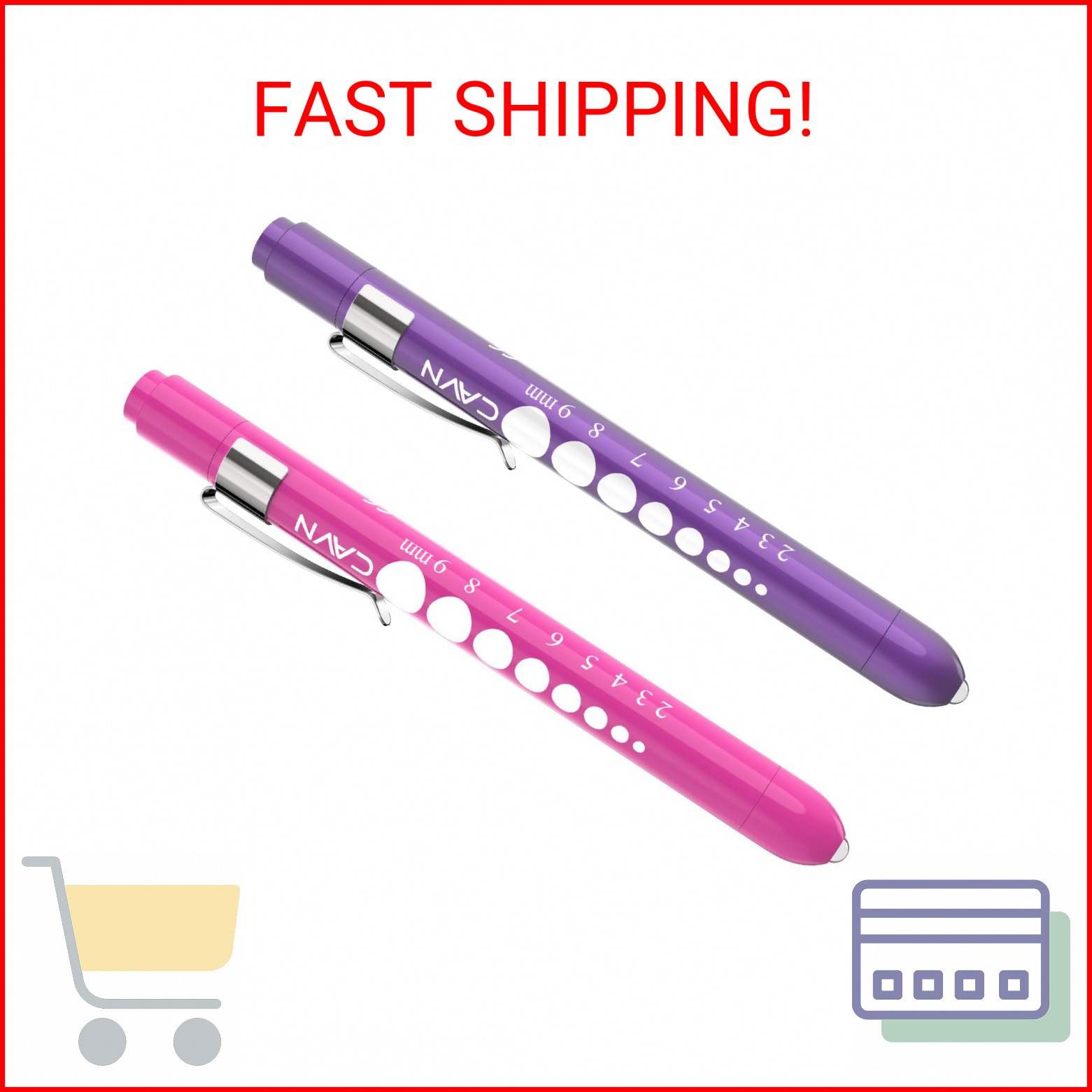 CAVN Pen Light with Pupil Gauge LED Penlight for Nurses Doctors, 2 Pcs Reusable
