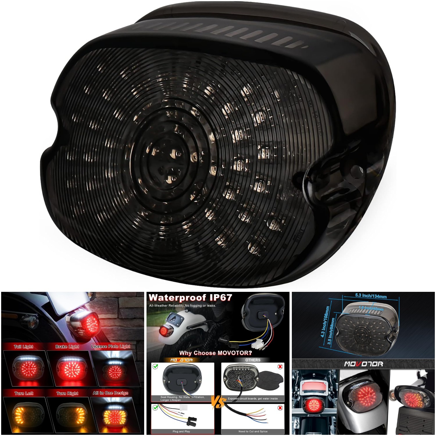 Low Profile Smoked LED Tail Light Brake Turn Signal Rear Light Harley Davidson