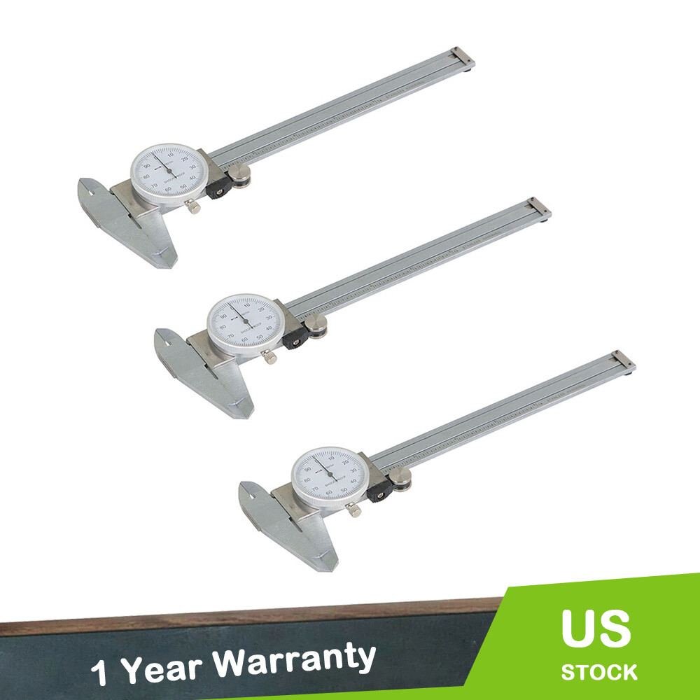 3PCS New 6 Inch Dial Caliper Stainless Steel Shockproof Gauge 0.001" Of One Inch