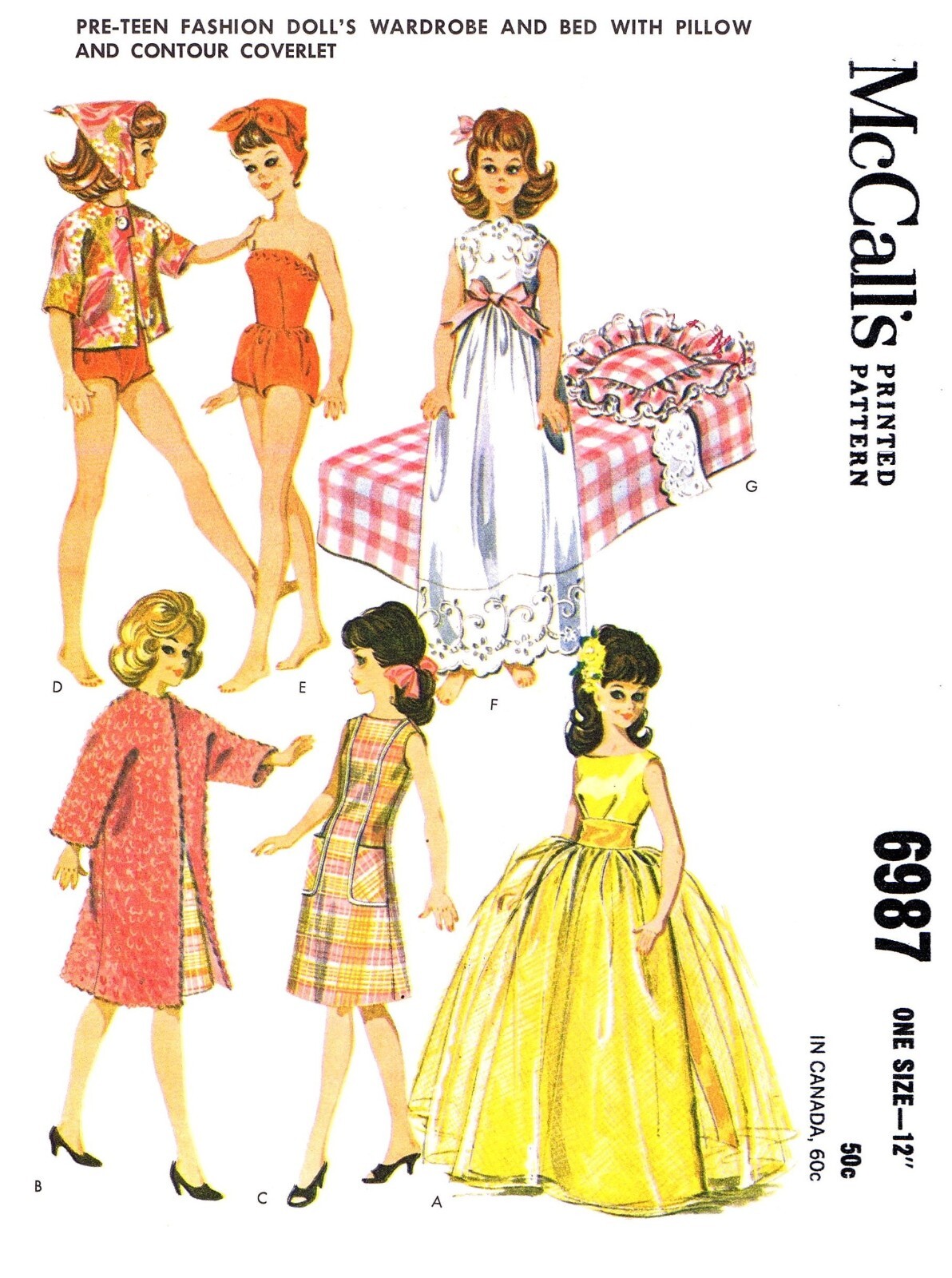 McCall's 6987 BARBIE Teen Doll 12" Pattern Bed with Pillow & Coverlet