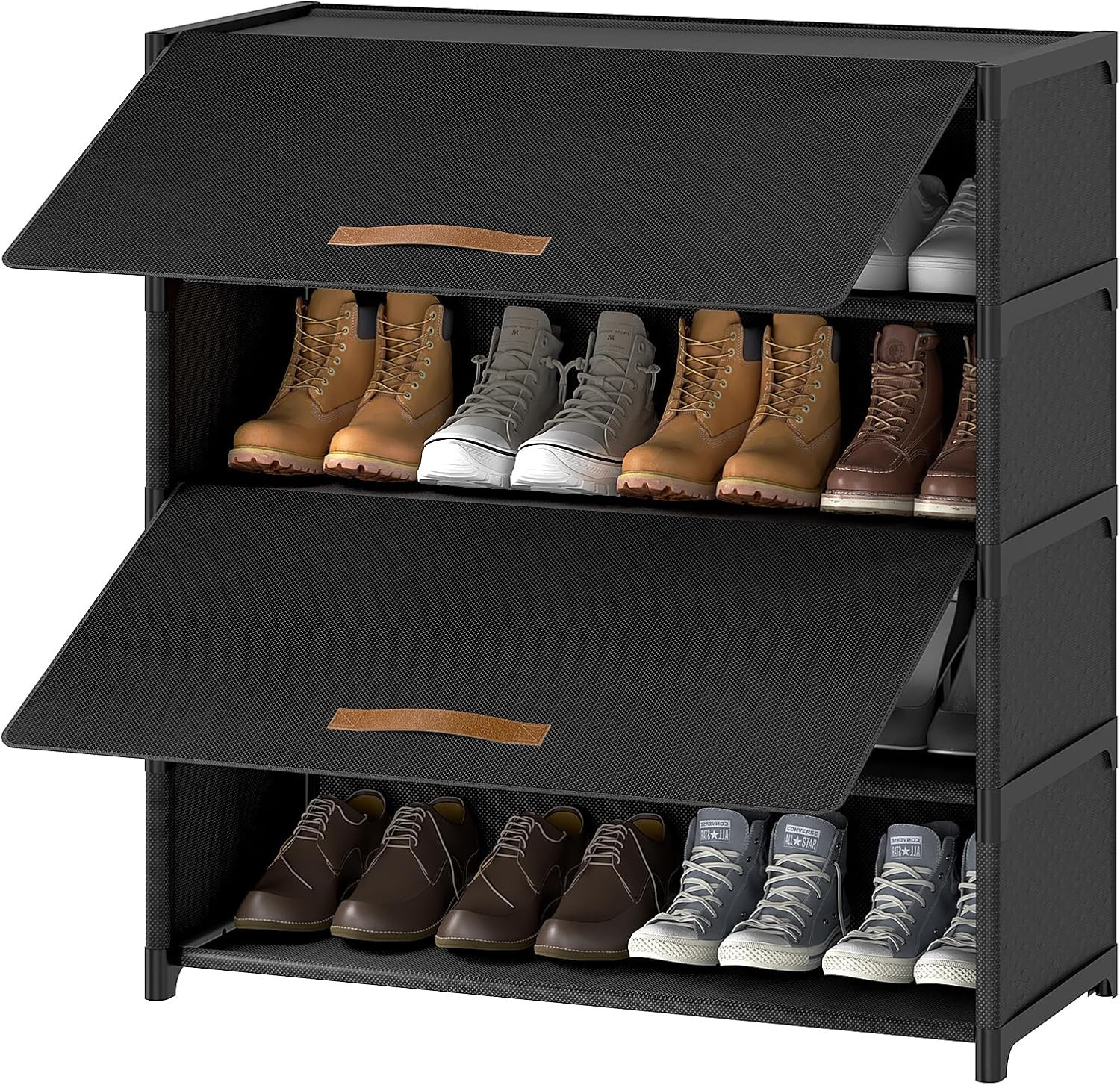 Shoe Rack, 5 Tier Shoe Storage Cabinet with Door 20 Pair Plastic Shoe Shelves Or