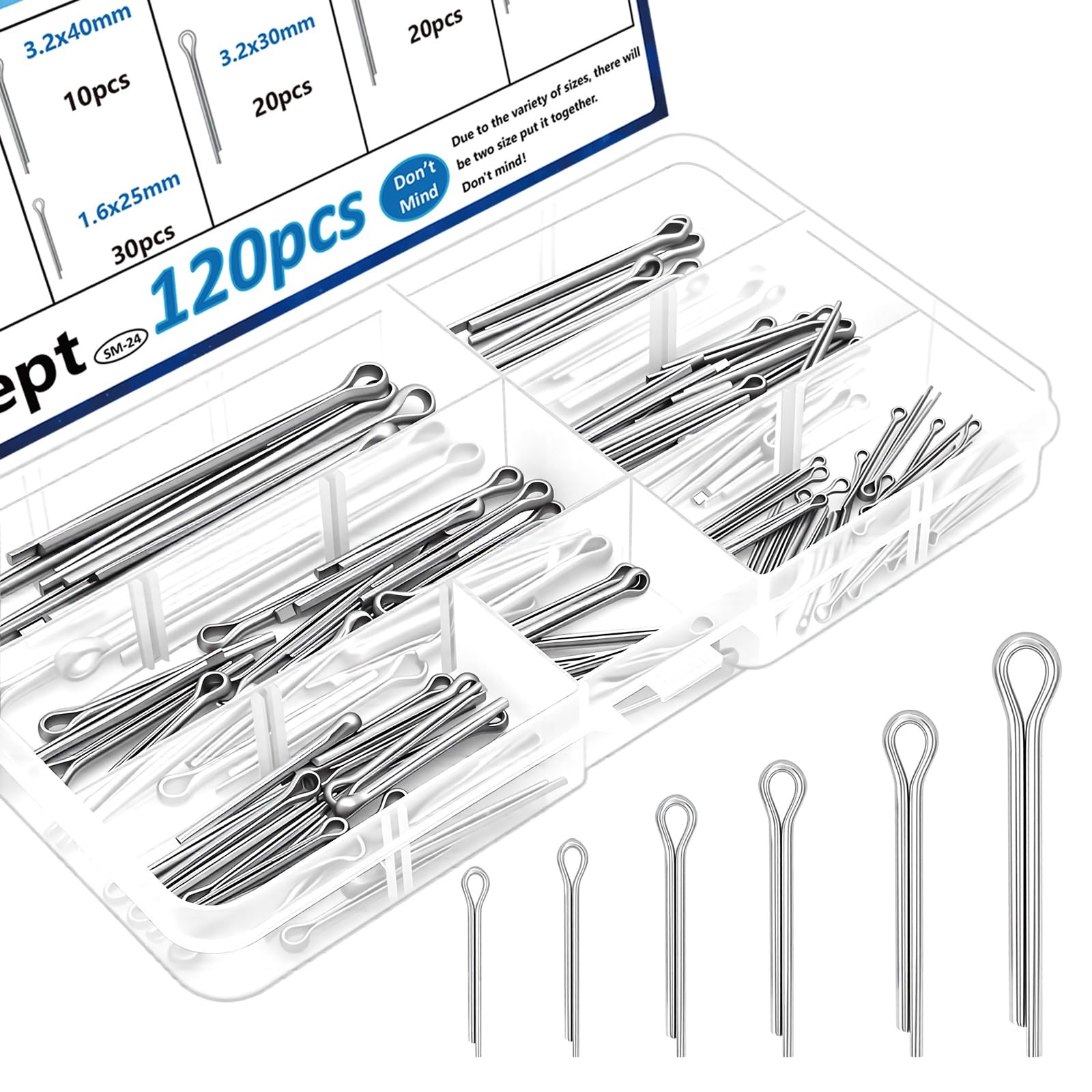 Seept 120Pcs Cotter Pins 304 Stainless Steel 6-sizes