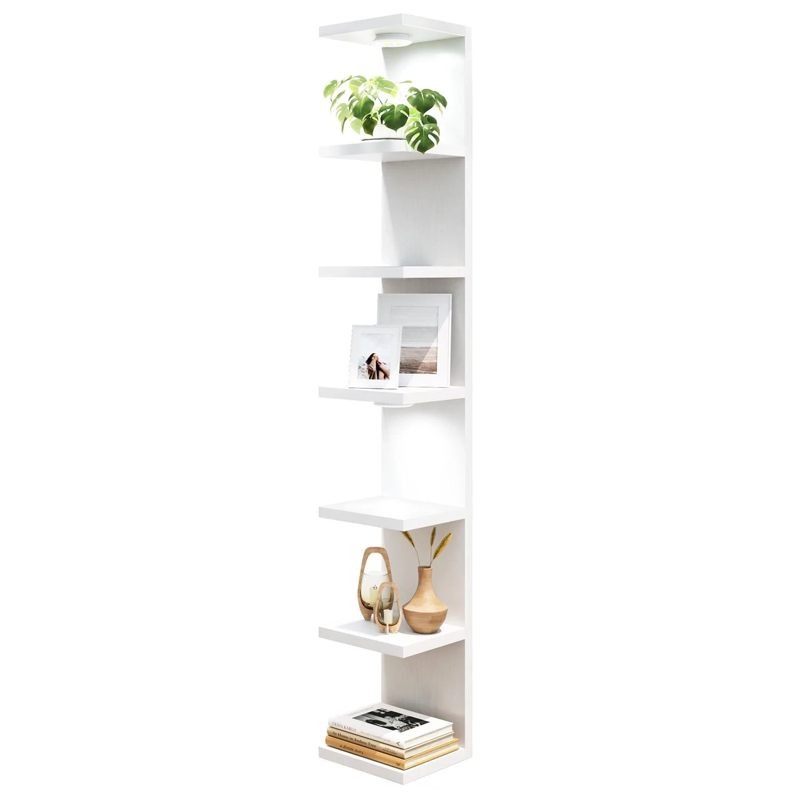 7 Tier Wall Mounted Shelf Unit White Floating Shelves with LED Lights ...