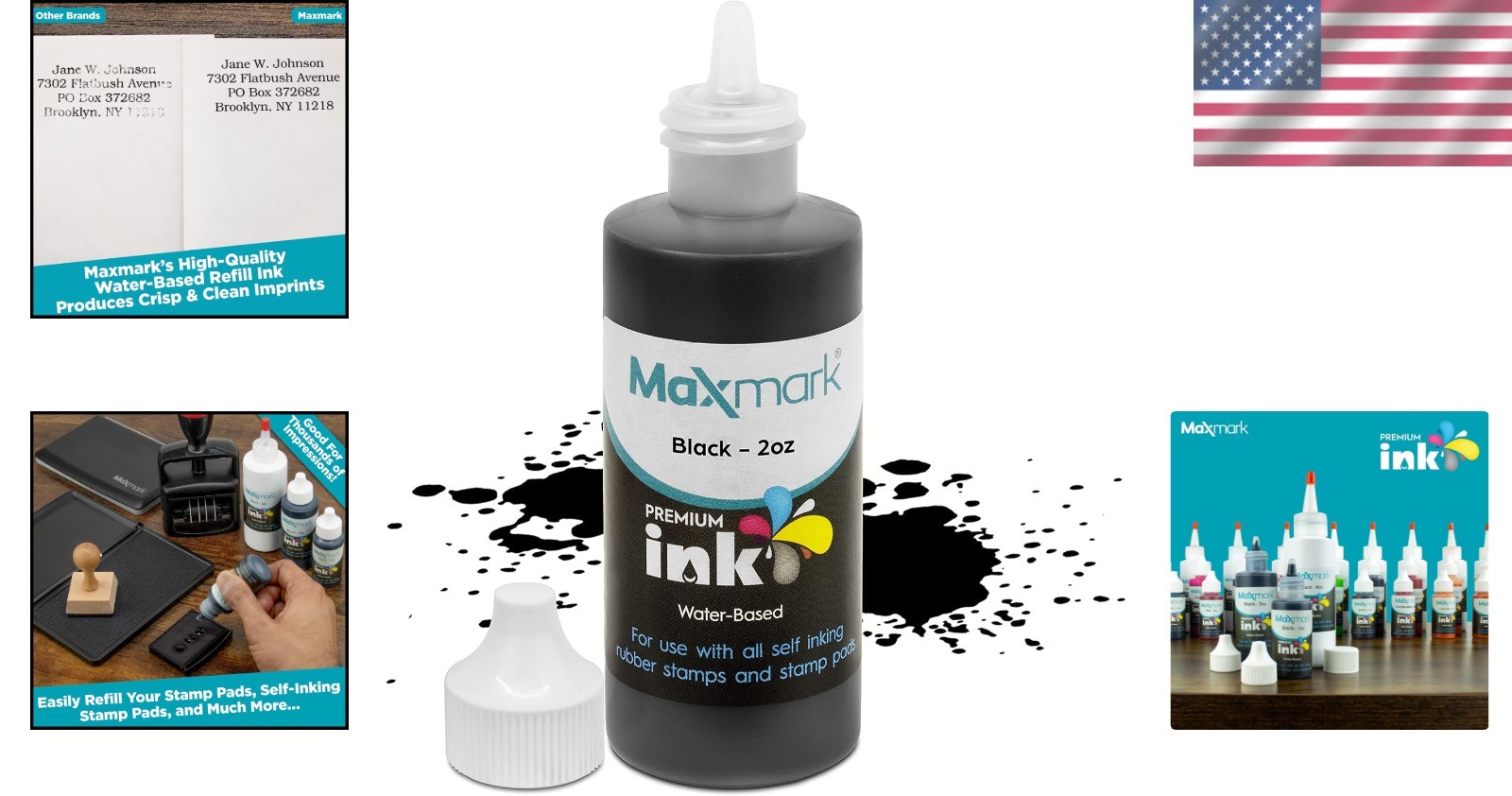 2 oz. Black Ink for Stamps - Controlled Tip for Precision Stamping