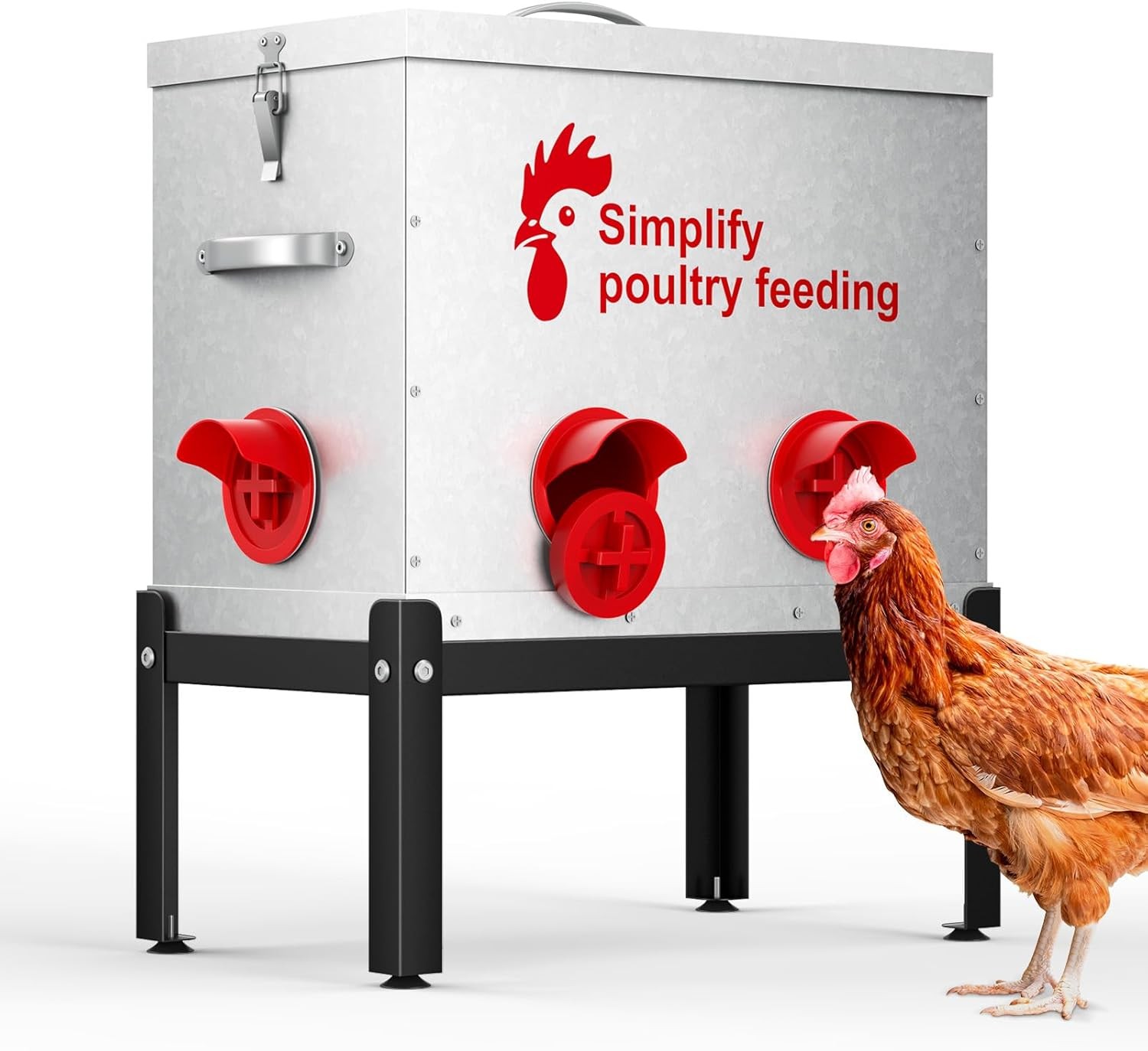 40 lb Large Automatic Chicken Feeder W/ 6 No-Waste Ports Outdoor Metal Chicken