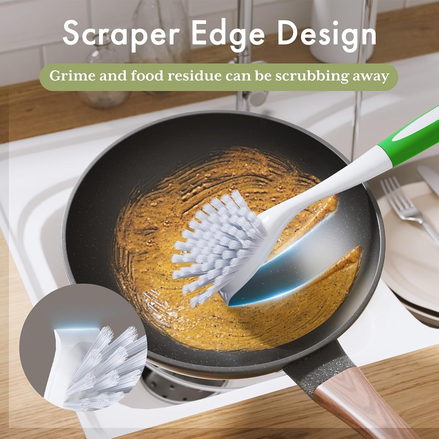2 Pack Dish Brush with Handle Kitchen Scrub Brushes Stiff Bristles for Sink Pots