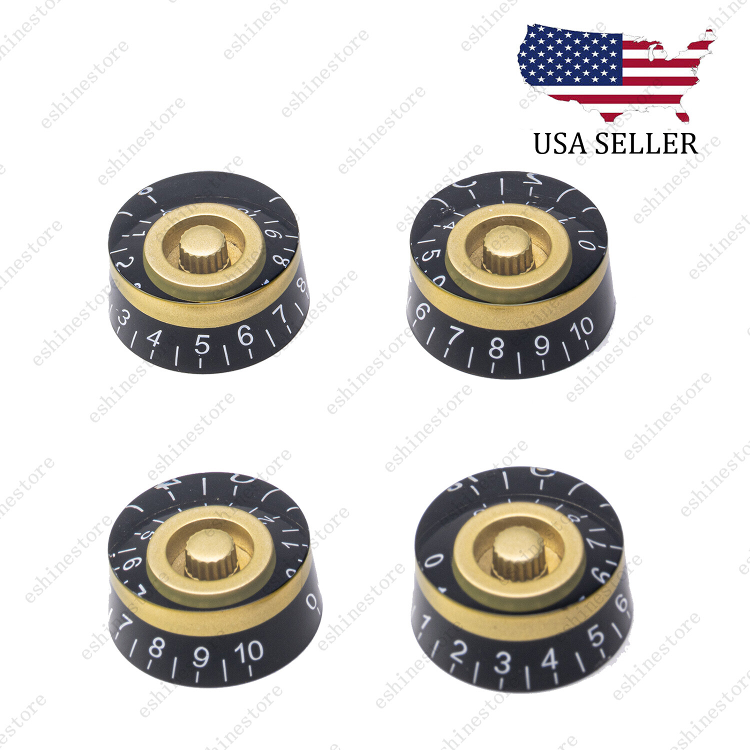 4 Pcs Gold/Black Electric Guitar Control Knobs Speed Dial Knobs for SG Les Paul
