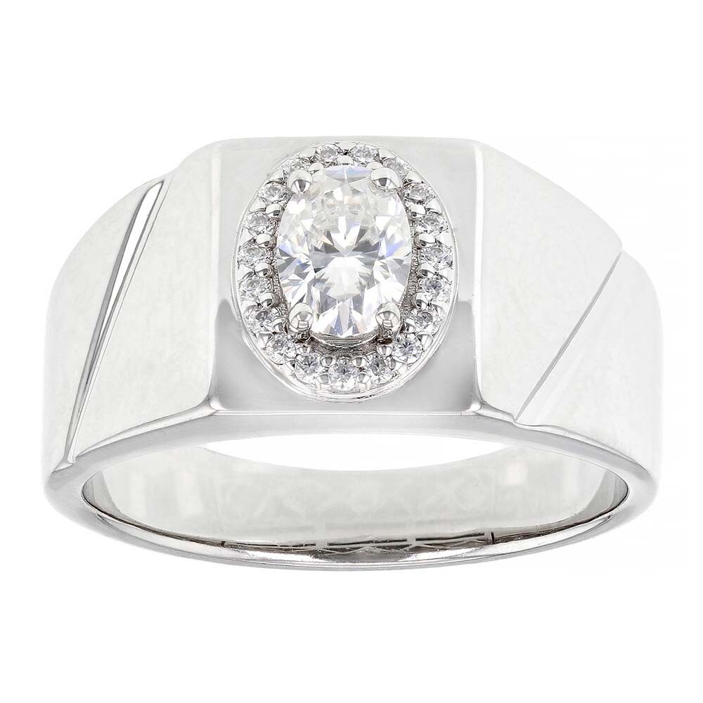 1.60 Ctw D/FL Brilliant Moissanite 14K White Gold Plated Halo Wedding Men's Ring