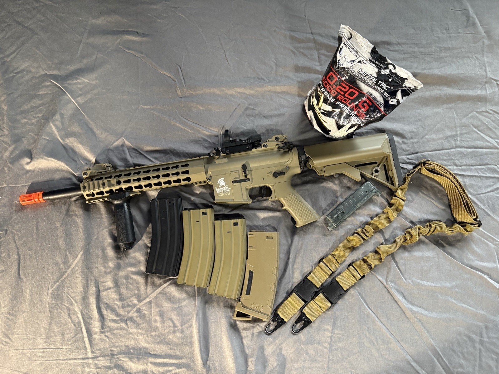 Lancer Tactical Gen 2 Tan Airsoft Rifle + starter bundle