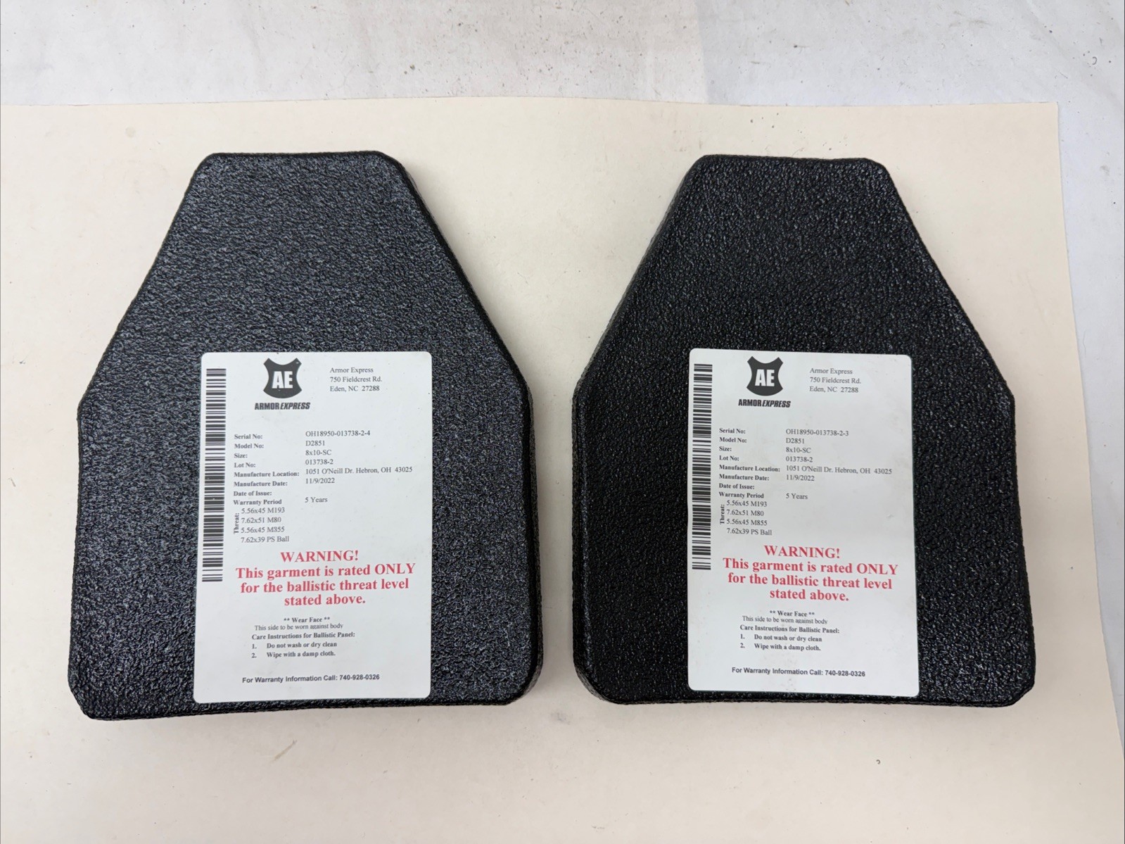 Armor Express D2851 SA Special Threat 8x10 Lightweight Armor Plates Small