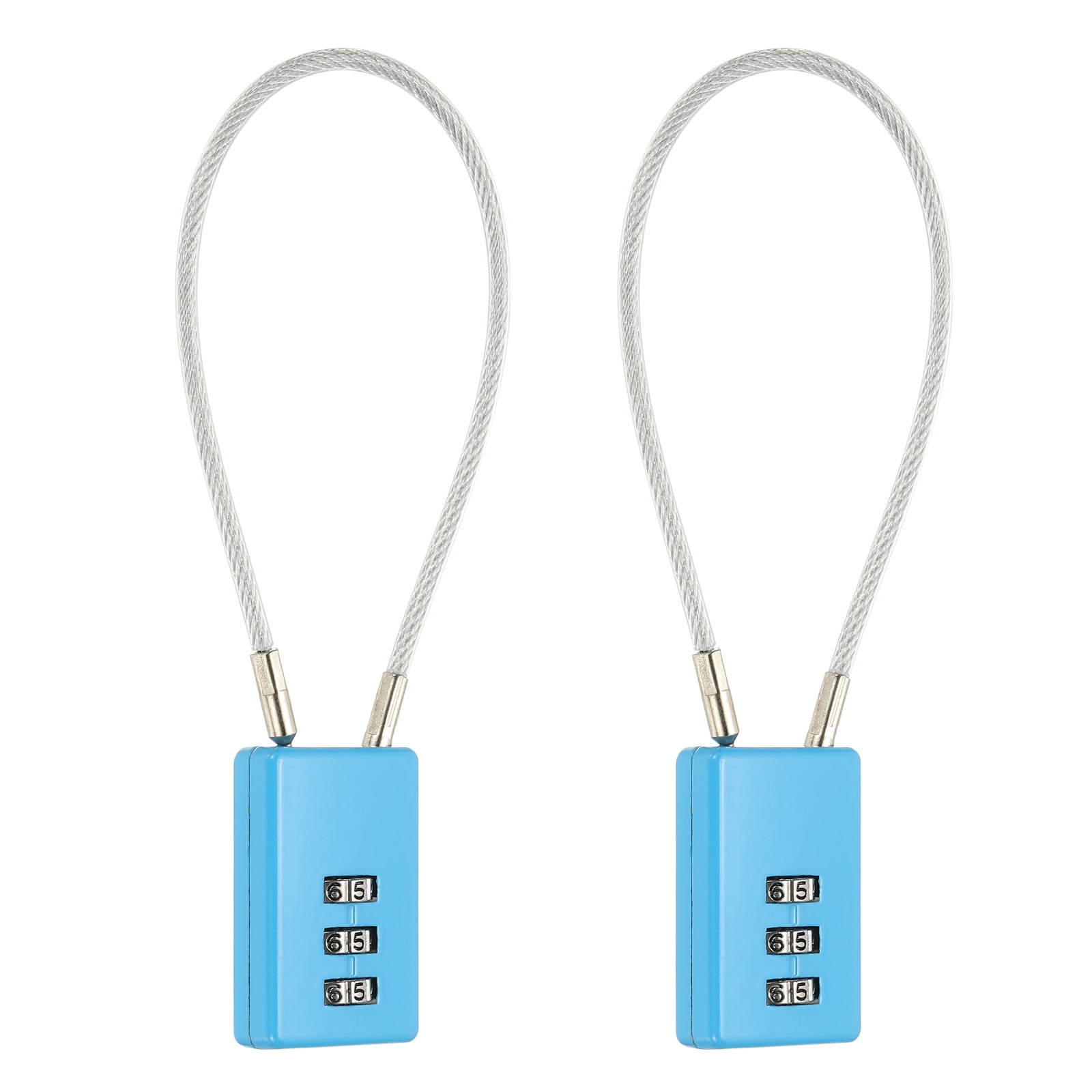 2 Pcs 3 Digit Cable Lock with Combination 7.9" Steel Rope Blue