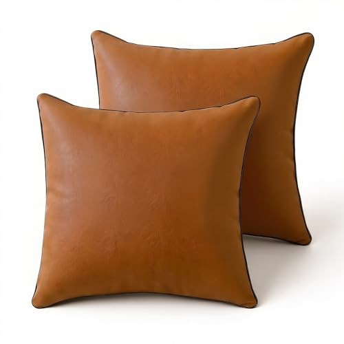 Faux Leather Pillow Covers 18x18 Set of 2 Throw 18" x 18" (Pack of 2) Brown