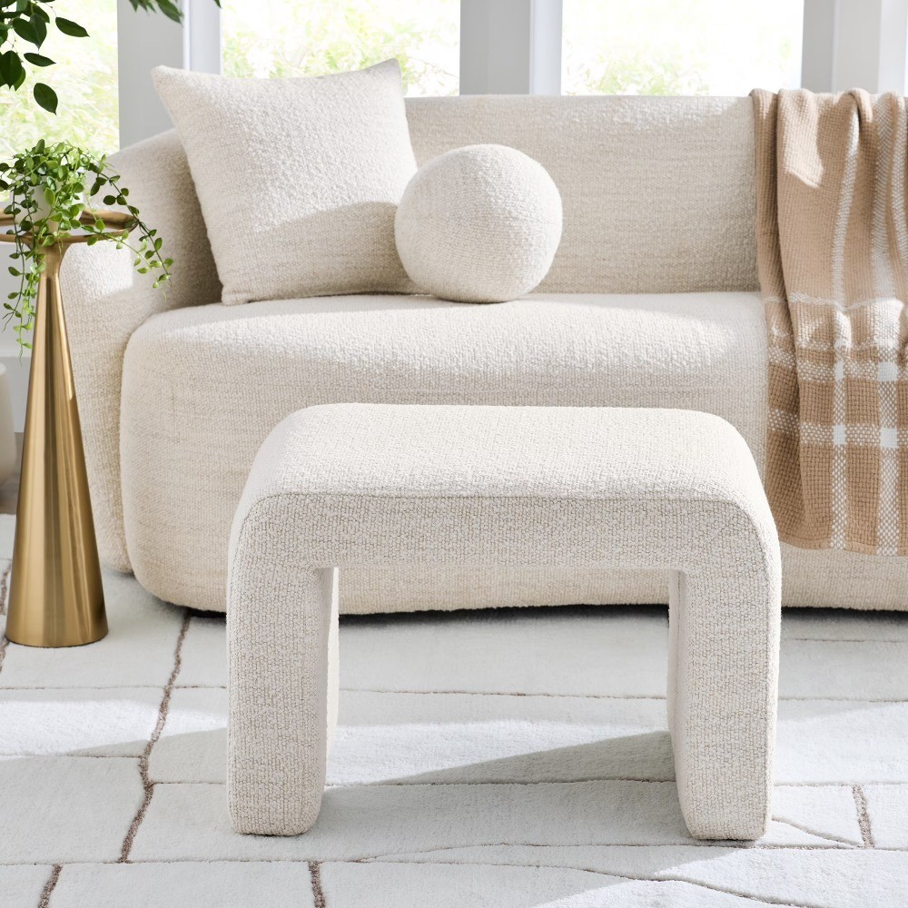 Juliet Waterfall Boucle Ottoman, Ivory