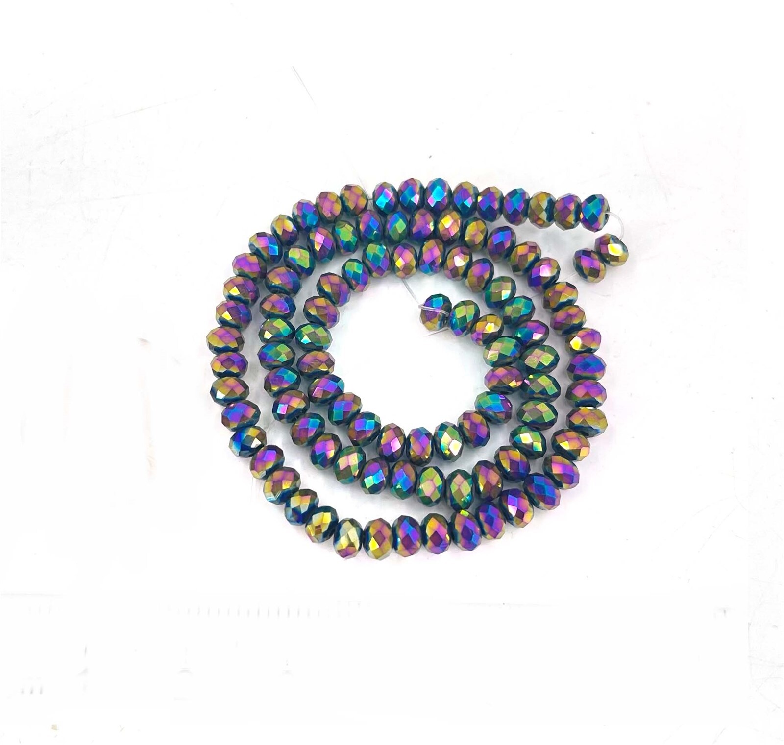 100 Peacock rainbow Glass Crystal Faceted Rondelle Beads 4x2mm Metallic