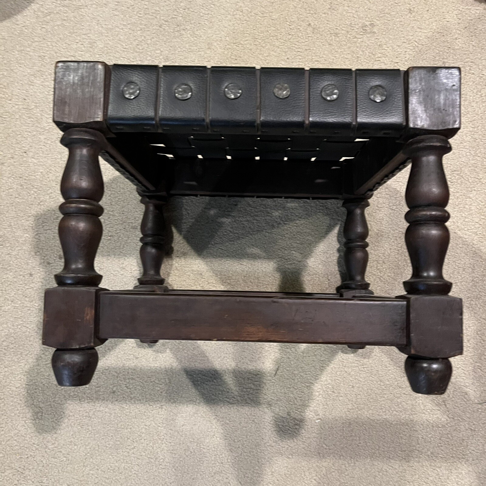 Leather Studded Strap Bench Great Vintage Condition! 18” X 18”