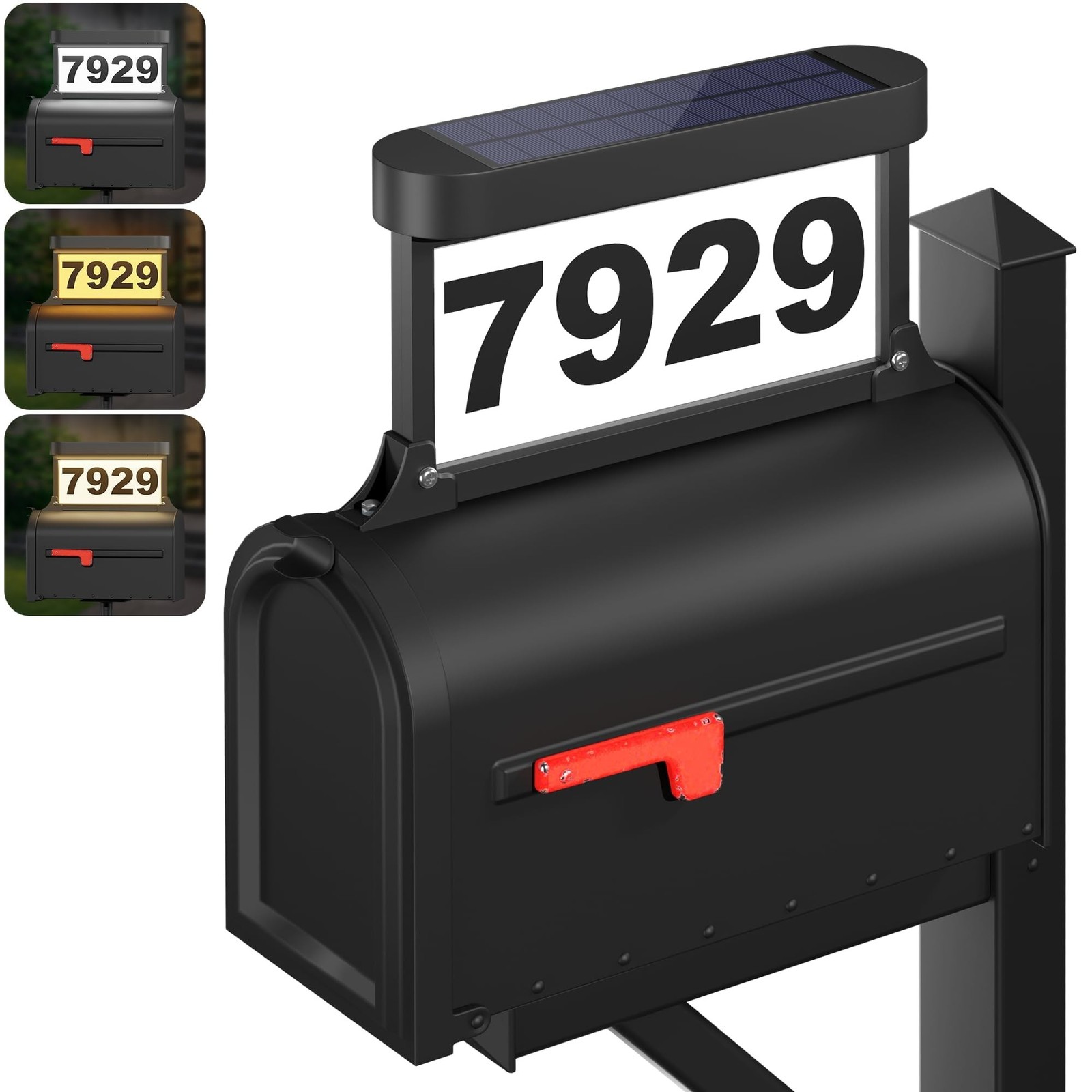 Solar Address Sign, 3-Color Lighting Modes Mailbox Number Plaque Waterproof, ...