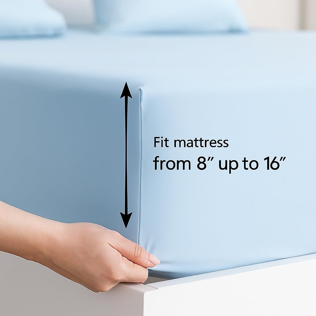 Queen Size Solid Cooling & Breathable 4 Piece Bedding Sheet Set - Brushed Mic...