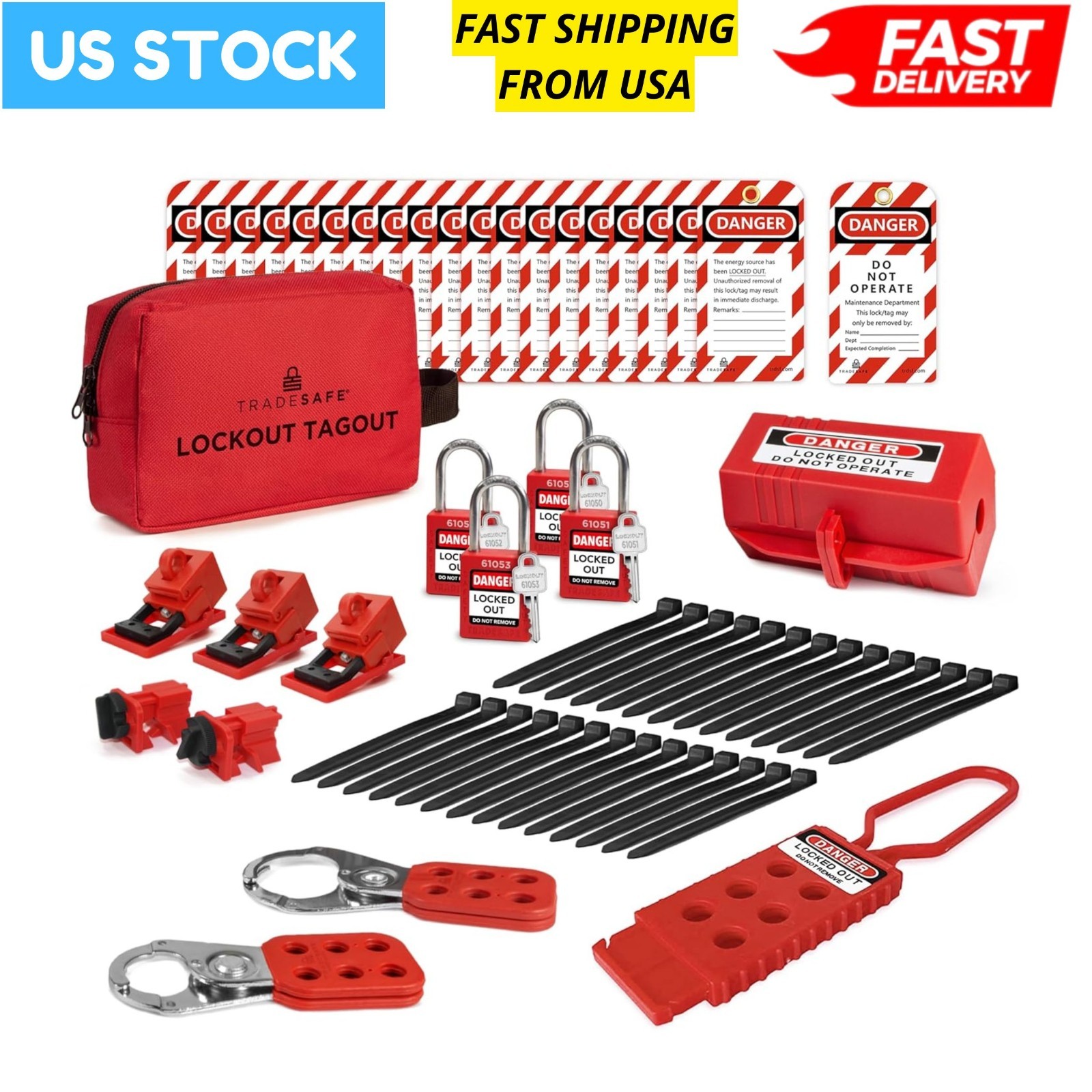 Electrical Lockout Tagout Kit Hasps, Circuit Breaker Lockout, Tag, LOTO Locks