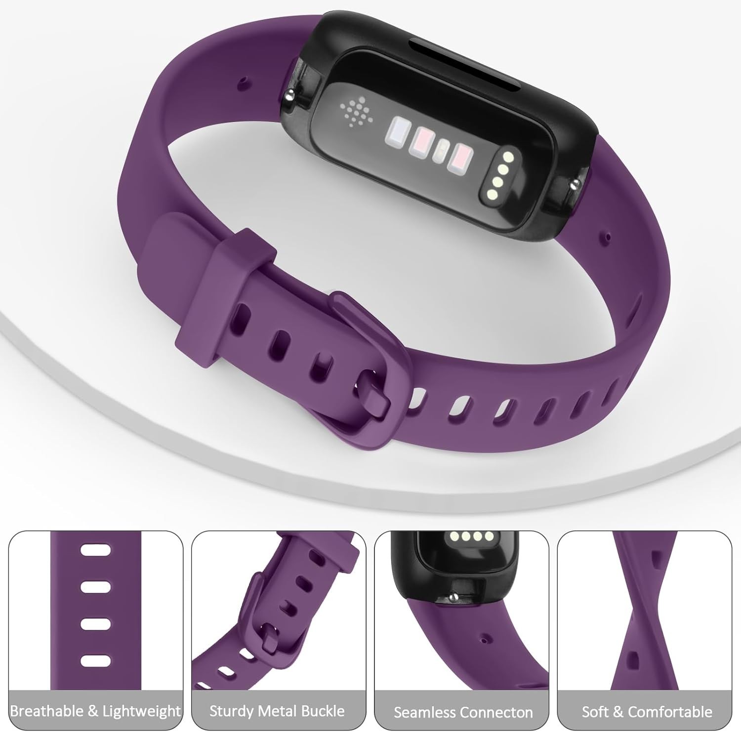Fitbit Inspire 3 Bands 4 Pack Silicone Adjustable Replacement Straps for Men
